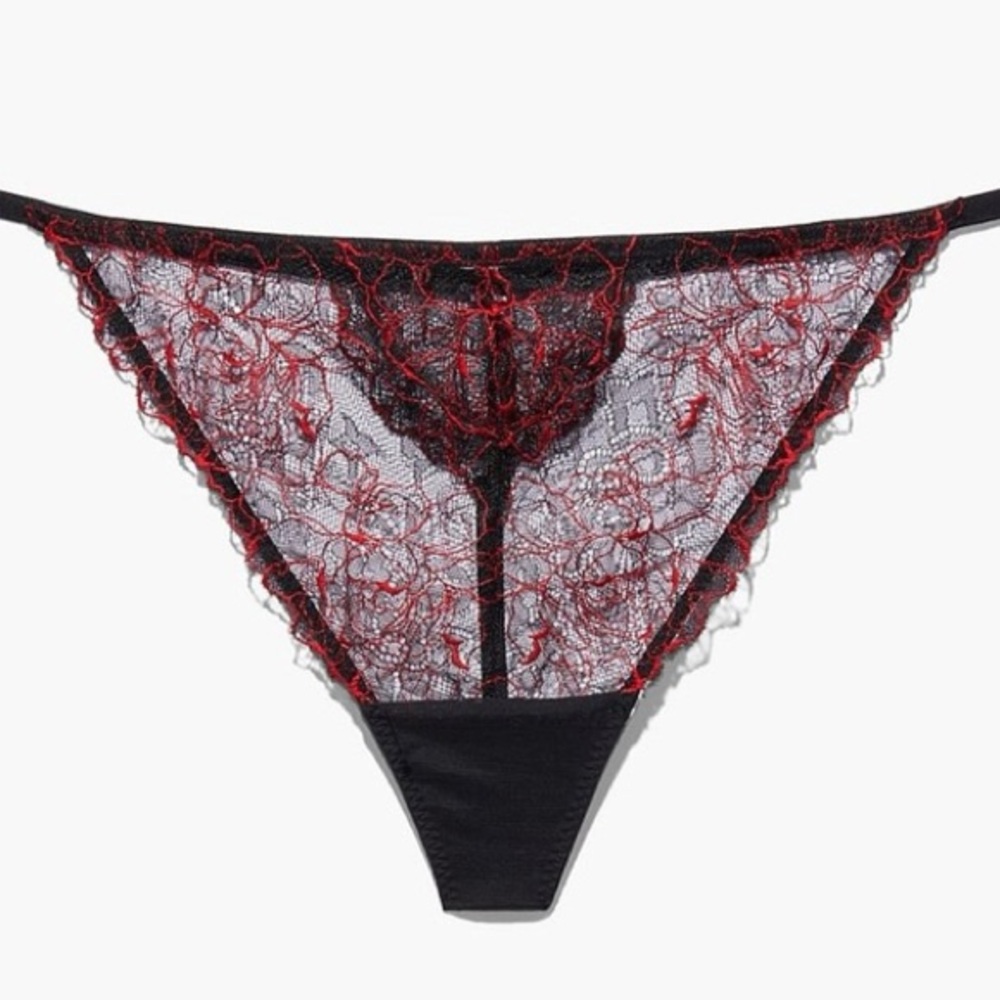 NWT Savage X Fenty Embroidered Lace G-String Black Caviar/Coji Berry Size 1X